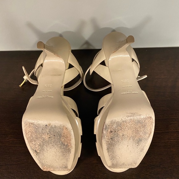 SAINT LAURENT Tribute Platform Sandals Beige 38.5 75mm - Picture 16 of 16